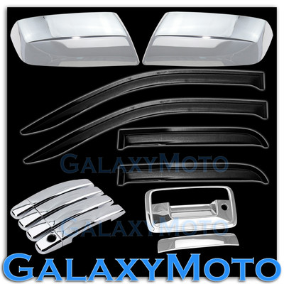 14-15 Sierra 1500 Chrome Mirror+4 Door Handle+Tailgate Keyhol+Smoke Window Visor