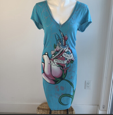 Vintage Art to wear Ed Hardy by Christian Audigier blue tank dress, size M  | eBay
