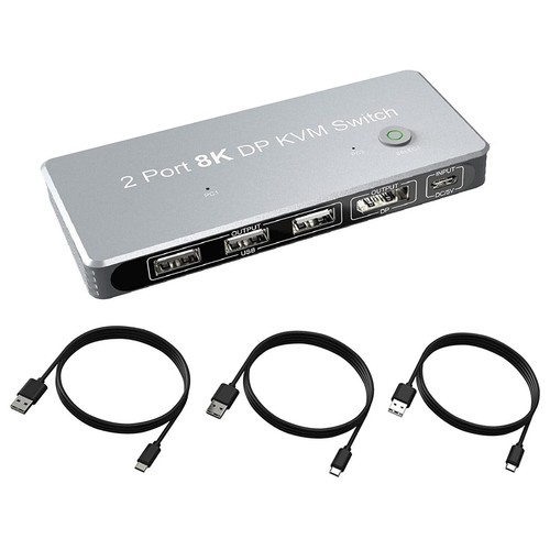 2x1 2 DP Input 1 DP Output Display 8K 30Hz 4K 144Hz KVM Switch Share 1 Monitor A - Afbeelding 5 van 8