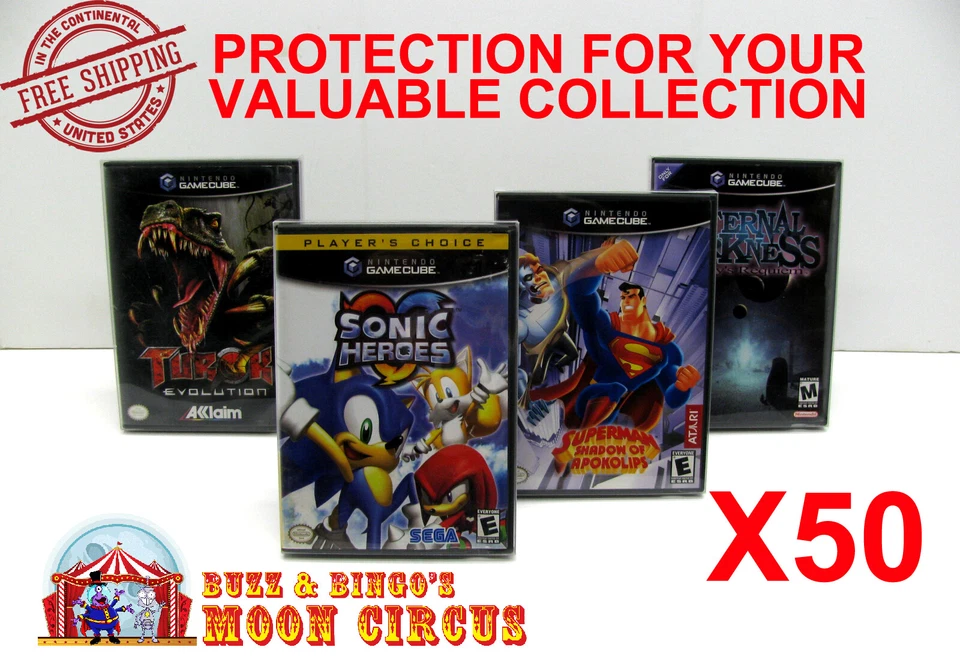 DR. RETRO 50X NINTENDO GAMECUBE CIB GAMES - CLEAR PLASTIC PROTECTIVE BOX PROTECTORS CASE