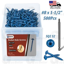 500pcs #8 Pocket Hole Screws Wood Screws Square Drive Head Self Tapping Screws