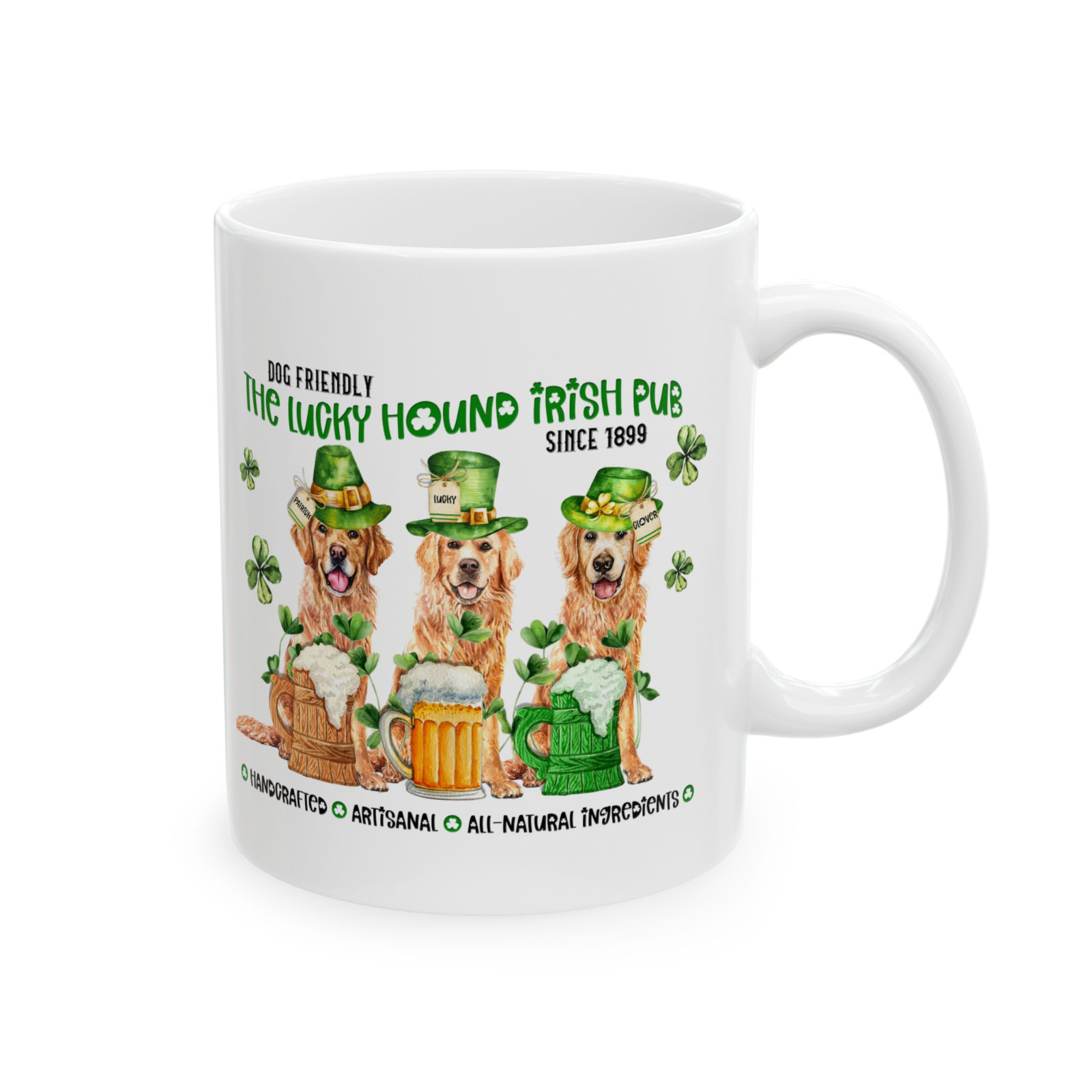 St. Patrick's Day Mug Dog Lover Golden Retriever Irish Pub Gift Coffee Tea Cup