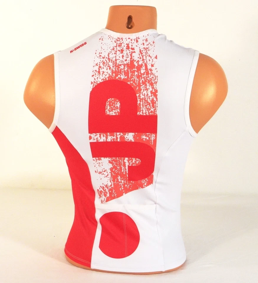 K-Swiss Kwick Dri Japan White & Red 1/2 Zip Sleeveless Cycling Jersey Men's NWT - Image 4 of 4