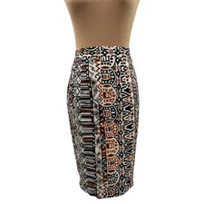 Vintage Chiara 100 Silk Pencil Skirt Back Vent Lined Tribal Print Small