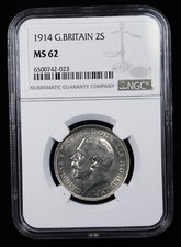 1914 GREAT BRITAIN FLORIN, 2 SHILLING NGC MS62