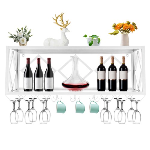 2-Tier Wall Mount Metal Wine Rack Hanging Wine Glass Shelf Holder White - 第 13/24 張圖片