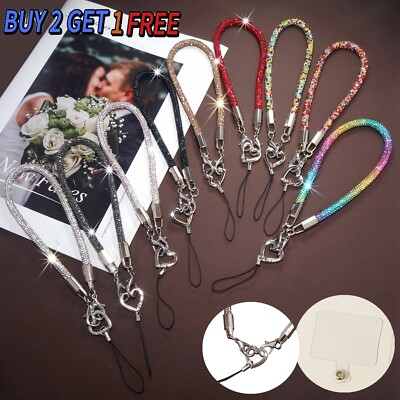 Bling Sparkle Cell Phone Charms Strap Lanyard Case Wristlet Keychain for Women