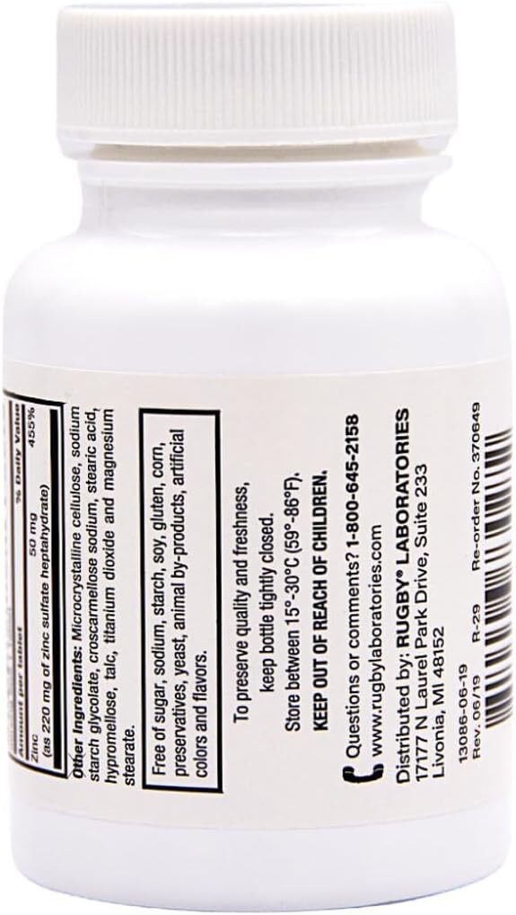 Rugby Zinc Sulfate 220mg Tablets Supplement 100 Count Bottle eBay