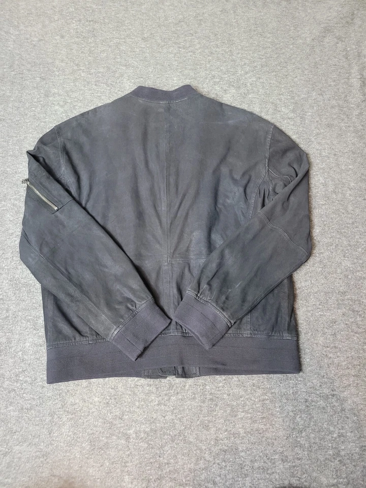 John Varvatos Hombres 52 Gris Cuero Chaqueta Bomber Piel de Cabra Cremallera Corea F/W19 Foto 3 de 4