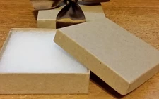 Jewelry Gift Boxes 100 Kraft Cotton Filled Lidded # 33 Tan 3 ½” x 3 ½” x 1" High