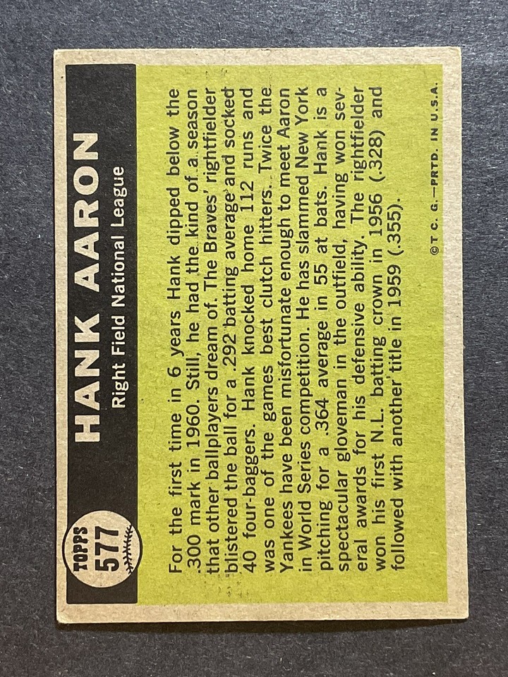 1961 Topps Hank Aaron All Star 577 High Number VgEx/Ex N3 eBay