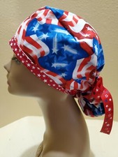 Flags Shiny Patriotic/4th of July Women's Ponytail Surgical Scrub Hat/Cap
