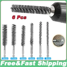 6PCS Stainless Steel Bore Brush Wire Brush 1/4" Shank for Power Drill Cleaning