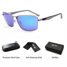 JUST GO Metal Sport Polarized Lenses Sunglasses with Zipper Case for Man Women