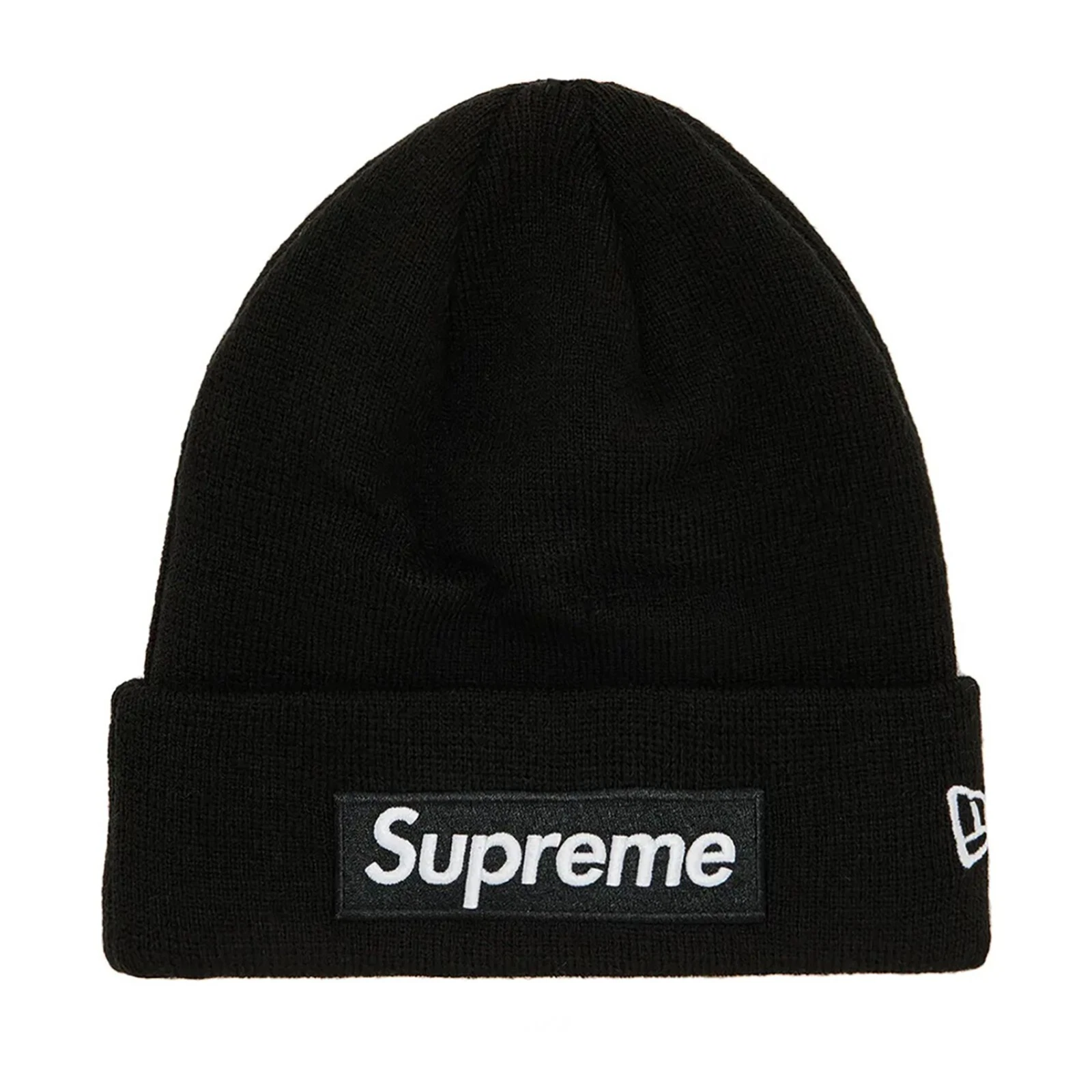 Bonnet noir Supreme x New Era FW24 boîte logo