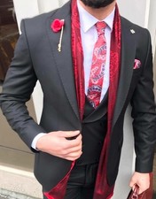 Designer Suit Business Black Suit Jacket Trousers Vest Fitted Slim Fit