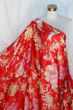 New 100 Charmeuse Silk Fabric Flowers on Red M67 Per Yard