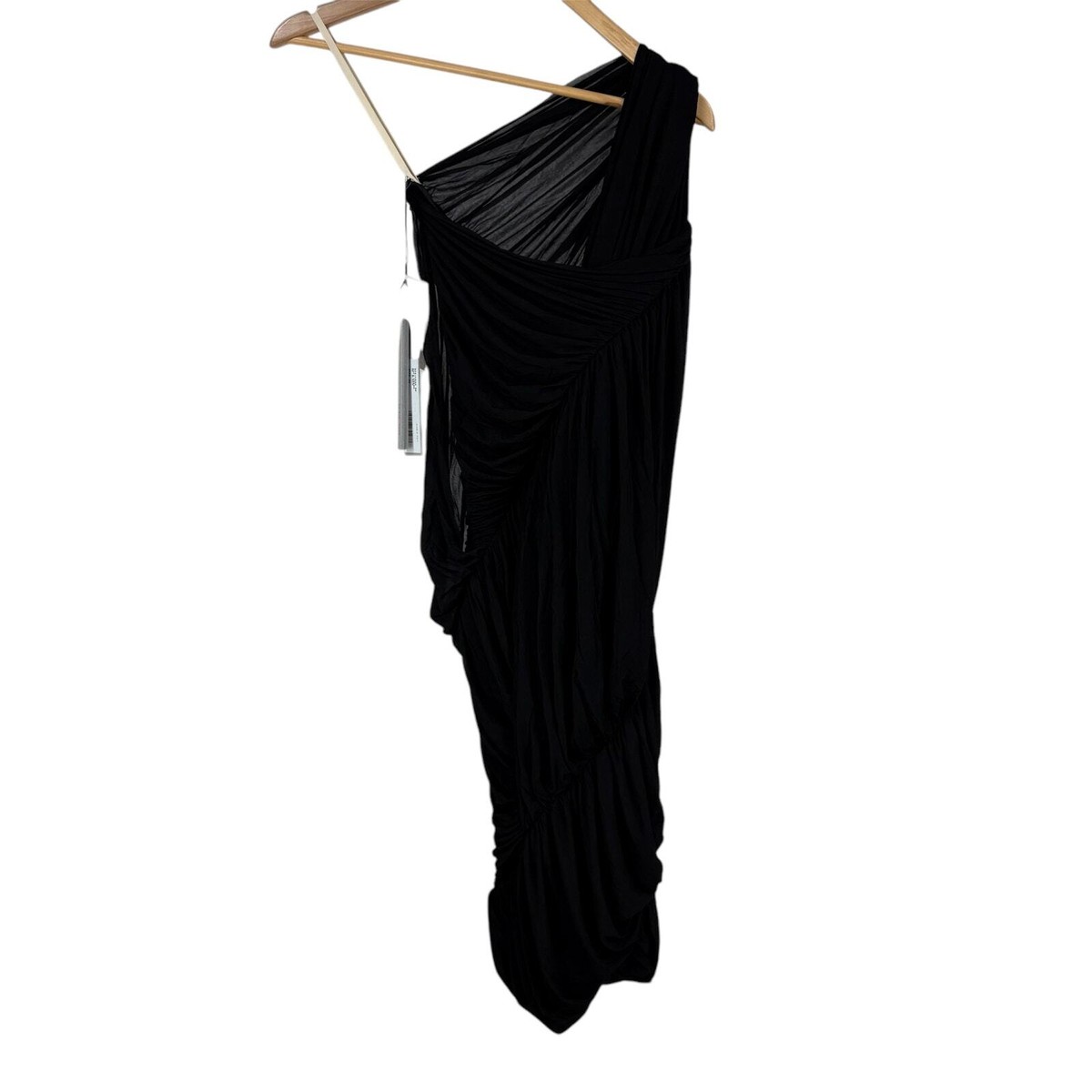Rick Owens NWT One Shoulder Draped Mini Dress Black Size 42