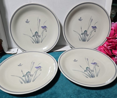 Vintage China Pearl Stoneware Atrium Lavender Butterfly Set Of 4 Plates 7.5''