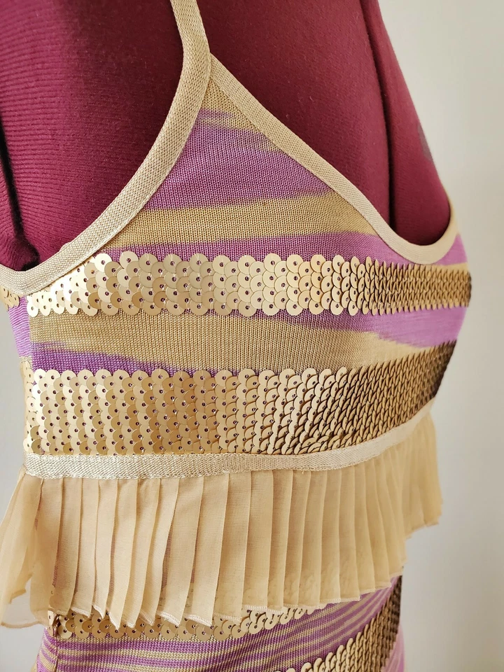 Missoni orange label Gold Sequin pleated party dress size38 S Made in Italy Foto 3 de 4