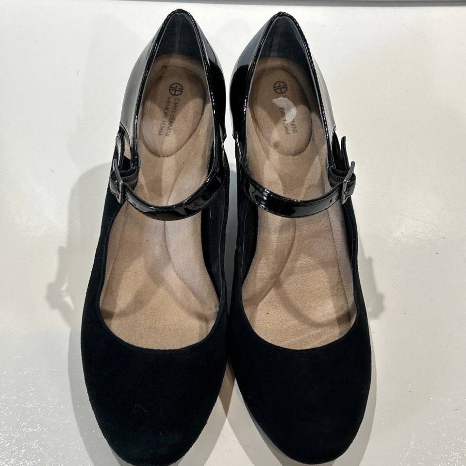 Giani Bernini Black Suede & Patent Leather Ankle Strap Pumps High Heel Shoes 10 - Image 4 of 4