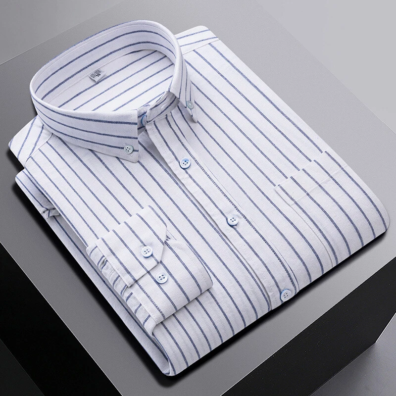 Camisas Oxford de vestir para hombre formales de negocios mangas largas de algodón informales Camisas Prendas para el torso Foto 2 de 4