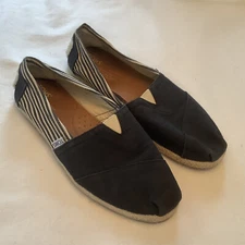Toms slip on canvas flats black and white stripes womens size 8.5