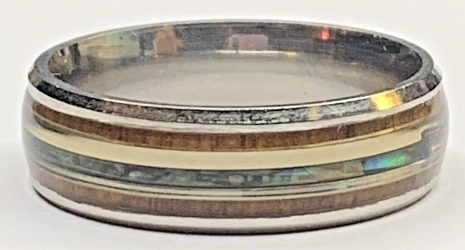 Anillo de boda de tungsteno con incrustación de concha de abulón de madera de koa hawaiano para hombre 14,5 Foto 2 de 4