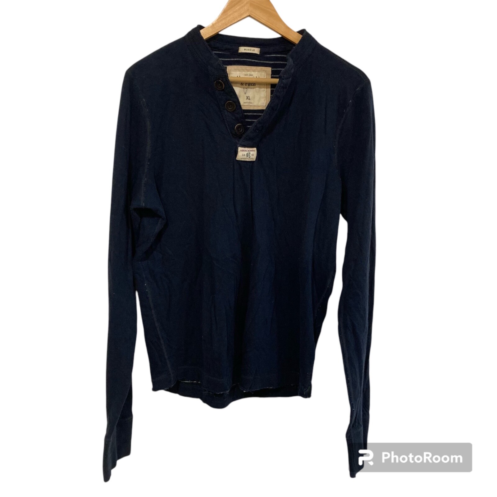 VINTAGE Abercrombie & Fitch Shirt Mens XL Navy Blue Muscle Henley Long Slv Y2K