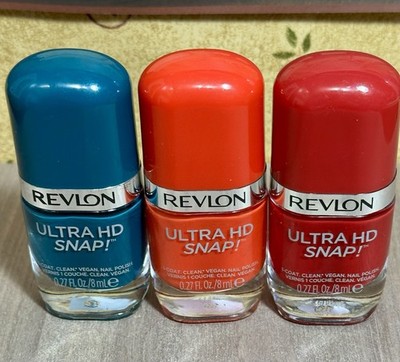 Lot 3 NEW Revlon Ultra HD Snap Nail Polish She s On Fire~Daredevil~cherry Vegan