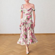 Holiday Skirt Women's Summer Floral Dress French Dress Printed Strap Long Skirts