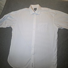 Jos A Bank Dress Shirt Mens 17 34/35 Blue Stripe Classic Fit Non Iron LS 308