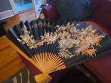 Vintage Asian Large Bamboo Wall Fan 35  By 63  