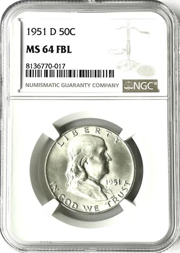 1951-D  FRANKLIN US Half Dollar,   NGC MS64 FBL