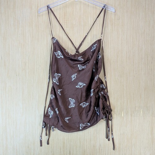 Le Lis Womens Boho Fairy Whimsy Brown Butterfly Cami Top Size L Festival Concert