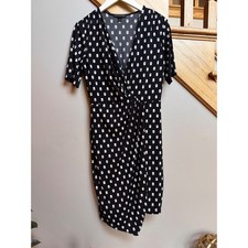 Banana Republic Womens Faux Wrap Dress Small Black Tulip Wrap Short Sleeve Work