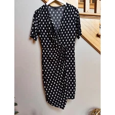 Banana Republic Womens Faux Wrap Dress Small Black Tulip Wrap Short Sleeve Work