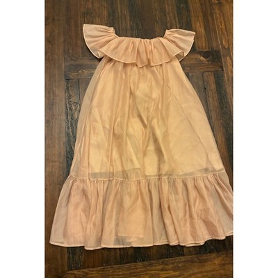 NGN Sheer Organza Off Shoulder Midi Dress Women's Size Small Tan Ruffle Neutral