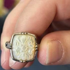 Vintage Sterling Silver Carved mother of pearl ring.