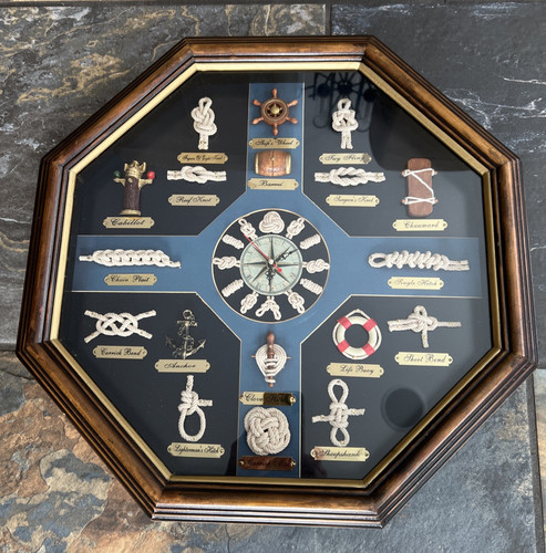 NUAUTICAL KNOT SHADOW BOX WALL CLOCK / SHIPS DECOR / WORKS 19 1/4" X 19 1/4"