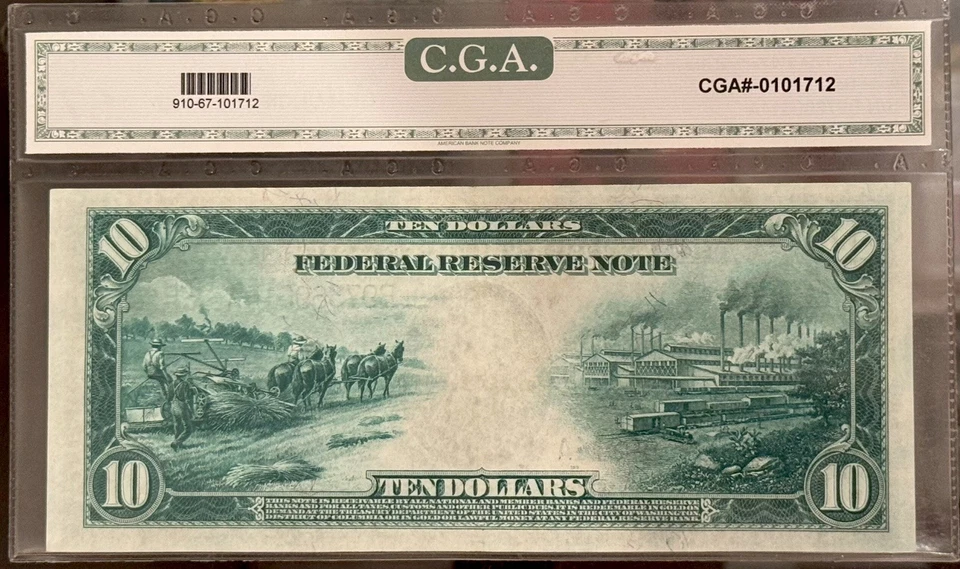 1914 $10 Federal Reserve Blue Seal Large-Size Note graded *Gem 67* Uncirculated - Image 3 of 4