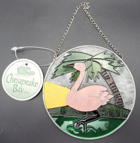 Vintage Chesapeake Bay Stained Glass Pink Flamingo  Sun Catcher Ornament