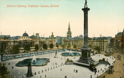 London Vintage Postkarte um 1920 Trafalgar Square Valentinstag Löwen Nelson Säule