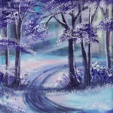 Original Oil Winter Woodland Painting Impressionist Forest Art Canvas Light