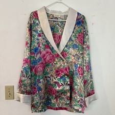 Victoria's Secret Vintage Gold Label Floral Silky Sleep Shirt Robe Size L NWOT