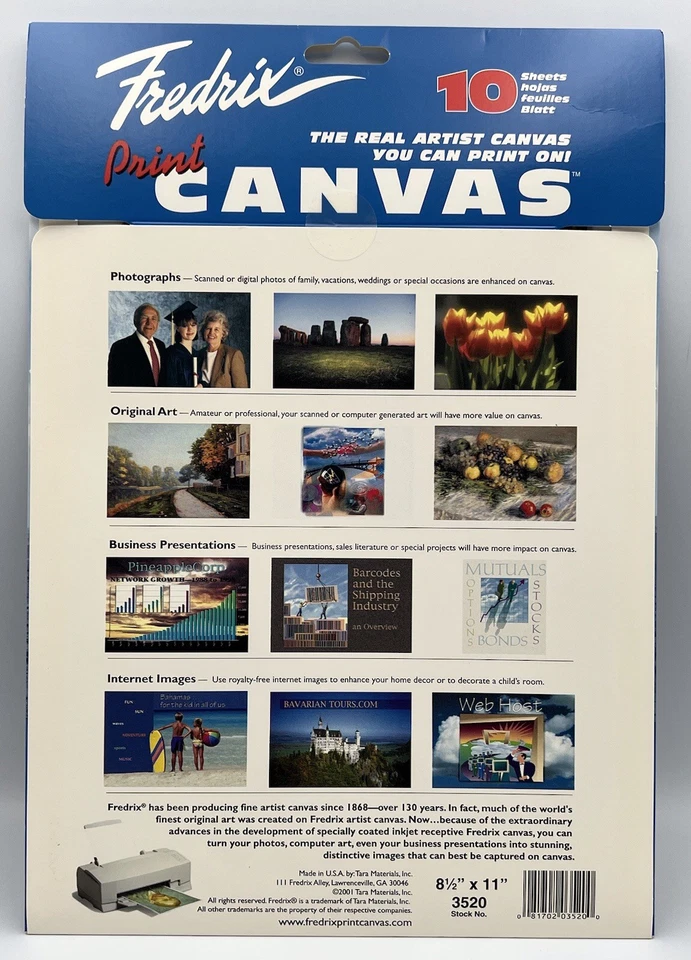 Fredrix Print Canvas for Inkjet Printing Acid Free 8.5 X 11 ~ 10 Sheets A4 - Image 4 of 4