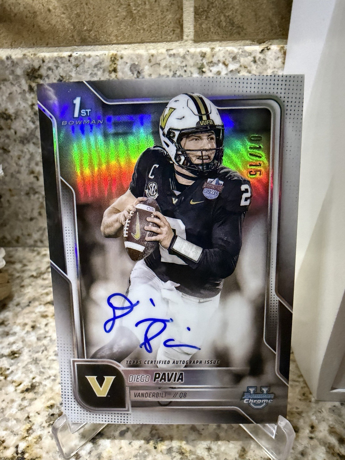 Diego Pavia 2025 Bowman Chrome University - White Refractor 1st Bowman Auto /15