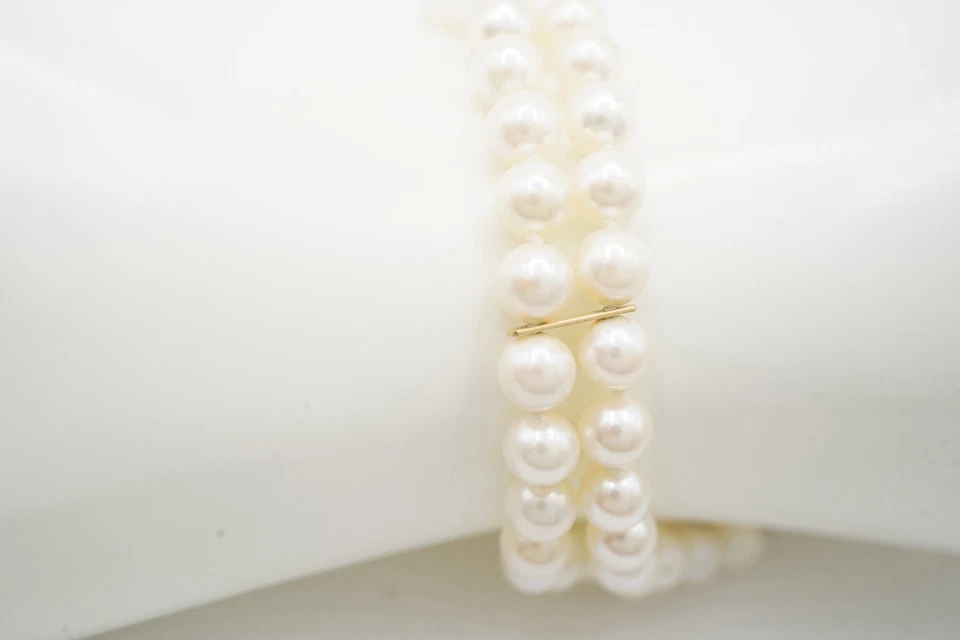 Pulsera mujer perlas Akoya doble trenza 5,5 mm perlas-7" pulgadas. Cierre de caja Foto 3 de 4