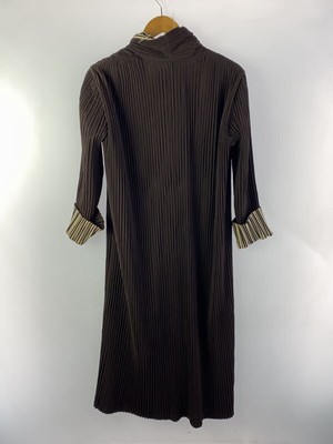 issey miyake brown dress Issey Miyake Forward Pleated Long Sleeve Midi Dress In Brown