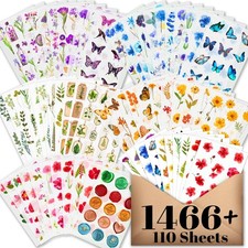 Floral Stickers for Scrapbooking - 1466 Pieces, Pressed Flower Journaling Sup